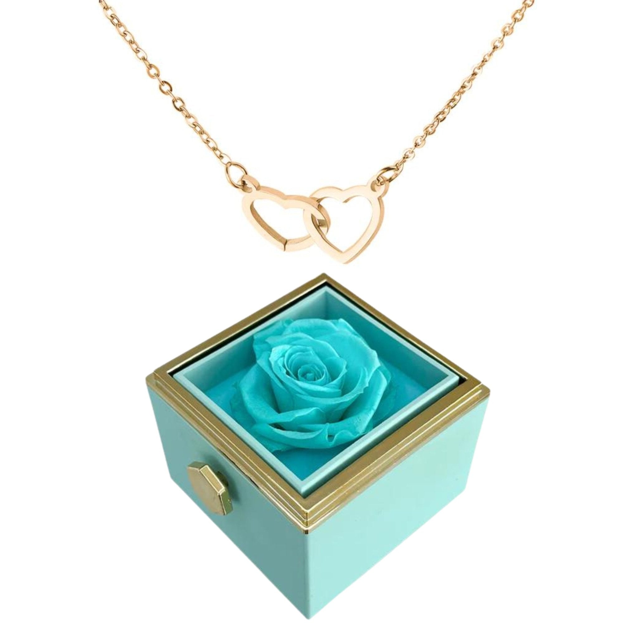 Boîte à roses rotatives Eternally Preserved - avec collier en forme de coeur gravé
