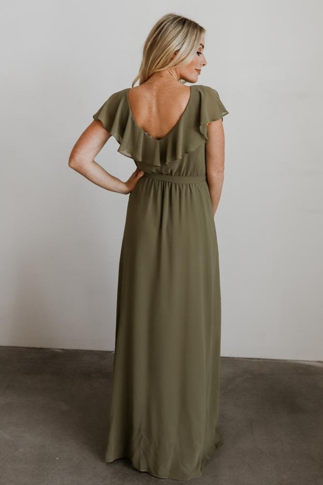 Katya Ruffle Maxi Dress | Dusty Olive