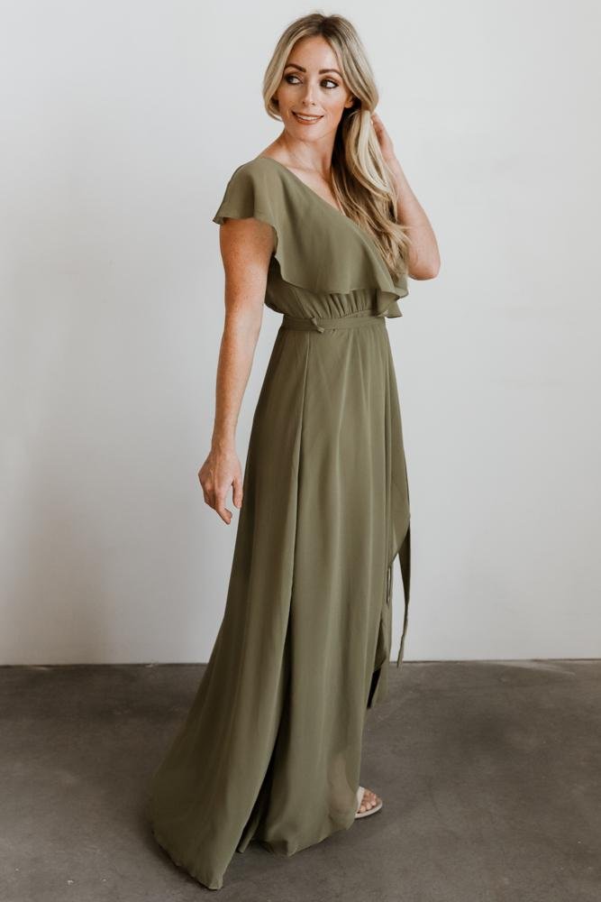 Katya Ruffle Maxi Dress | Dusty Olive